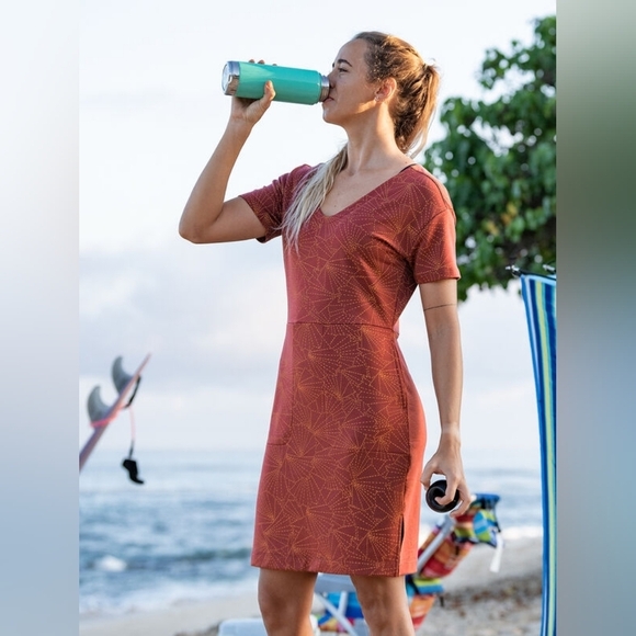 Title Nine Deep Pockets Dress - Sashiko ORANGE Hiking Gorpcore Active medium - Picture 2 of 9